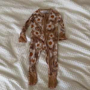 Little Sleepies Brown Floral Zip Footie with Rust Accents daisy daydream